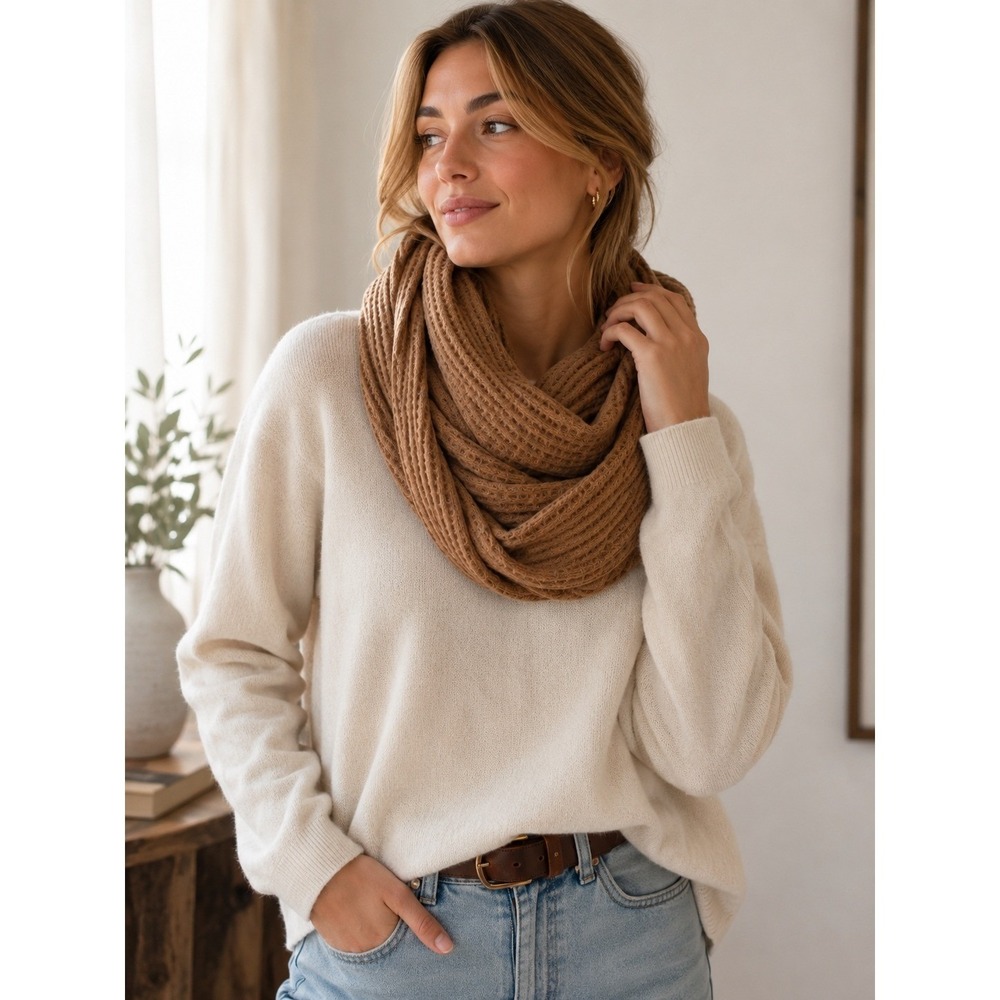 Beyond Yoga Toffee Waffle Knit Infinity Scarf New With Tags OS Cozy